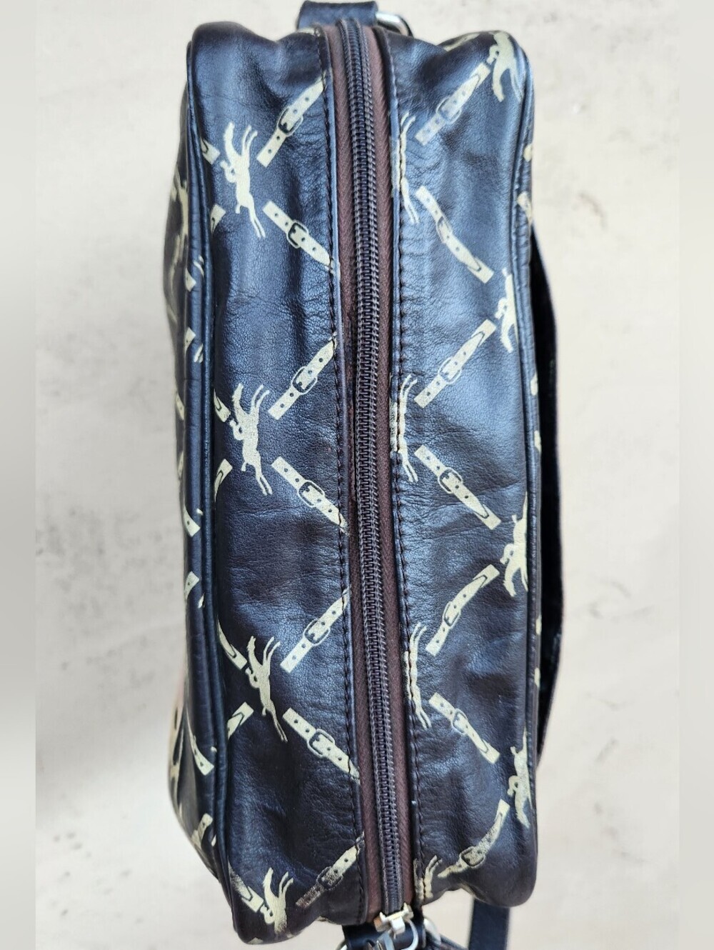 Longchamp Monogram Leather Crossbody Bag Dark Brown Horse Print - Picture 10 of 16